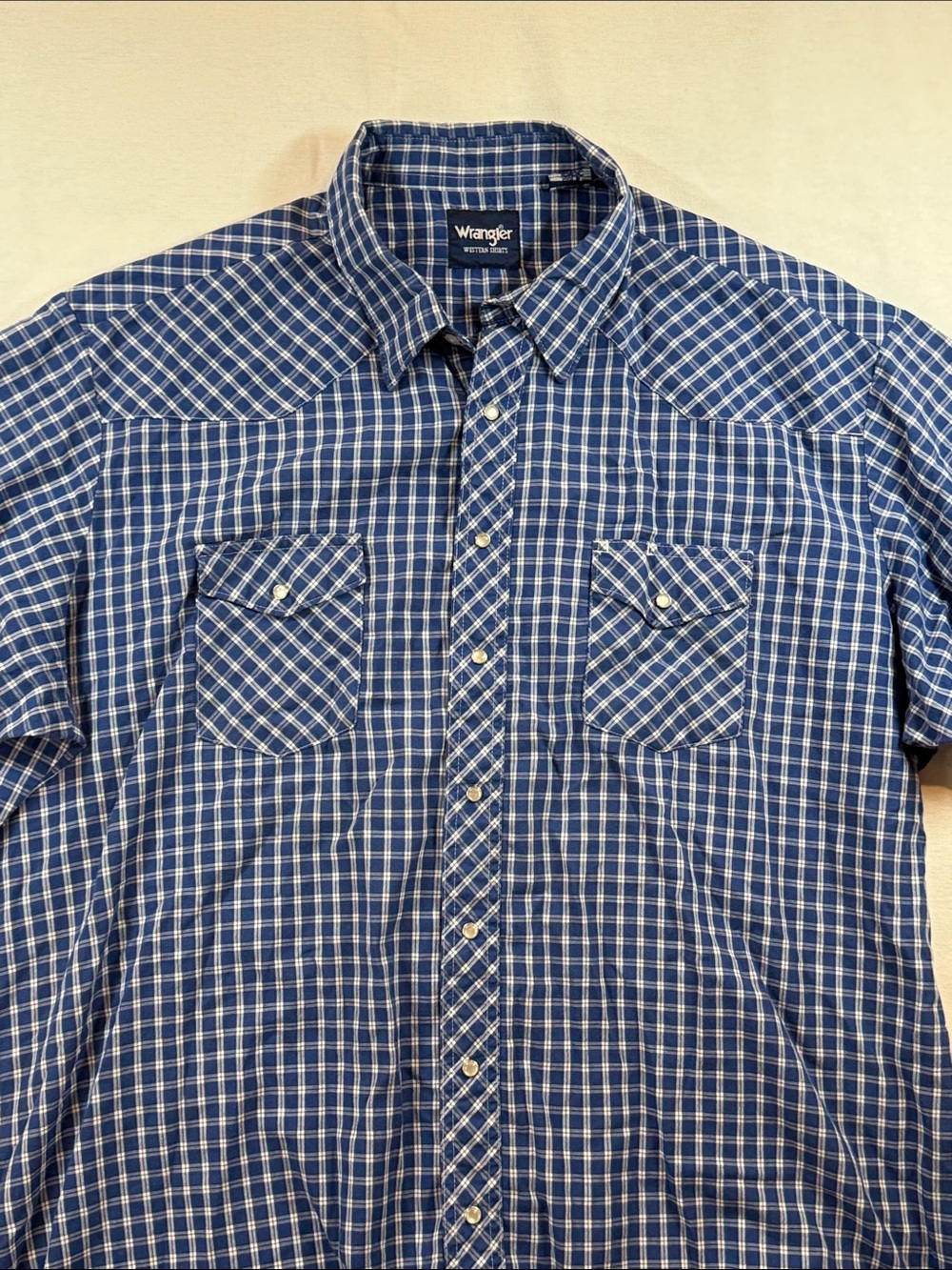 Wrangler Western Shirt Pearl Snap Plaid Short Sleeve Blue 3XLT